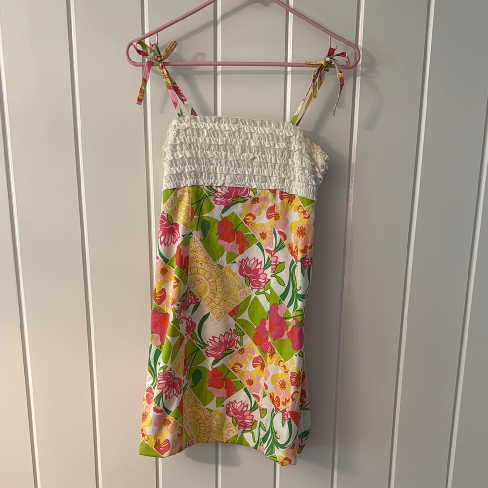 Lilly Pulitzer Pink and Orange Smocked Sundress Resort Wear